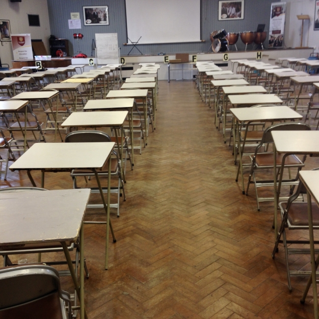 Parquet floor installation in a school hall