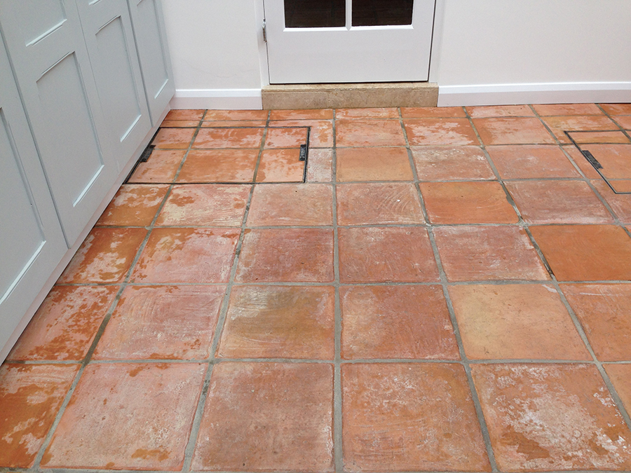Flood damaged terracotta floor restored in Topsham near Exeter
