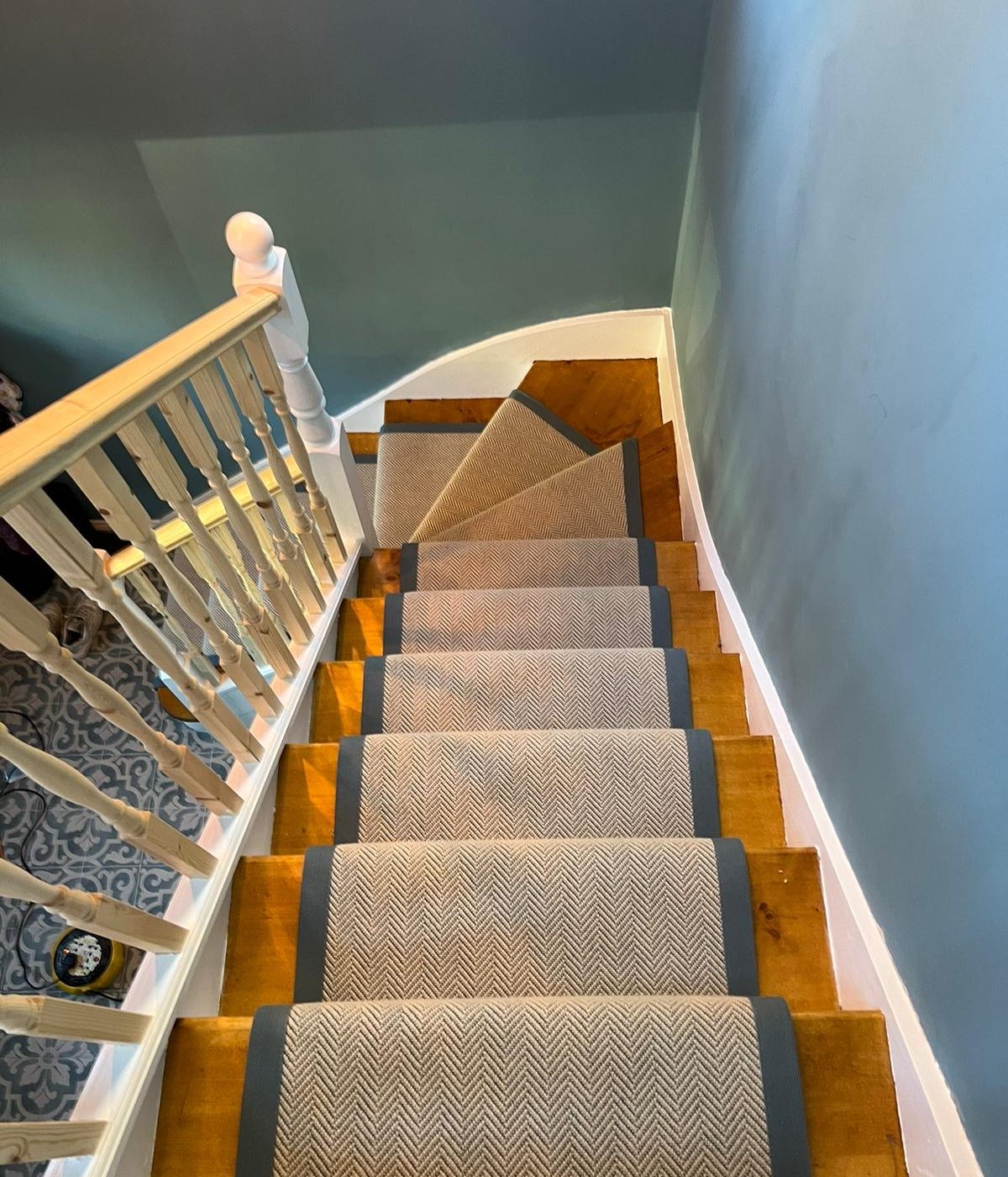 Blue stair carpet